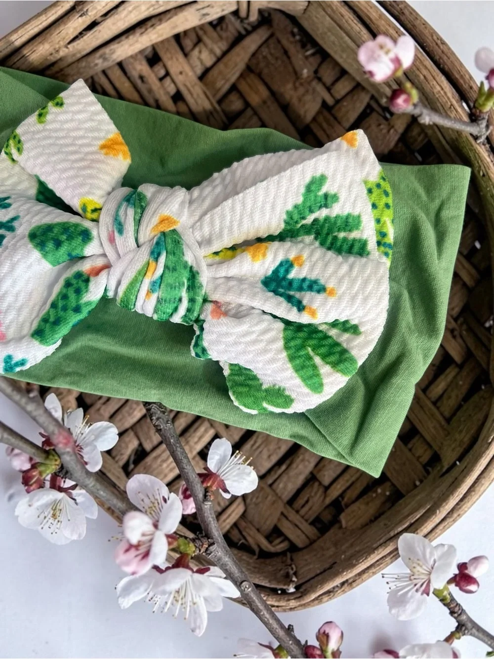 Baby & Toddler Oversized Cactus Bow Desert Blooms & Cacti Headband – Sage Green